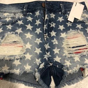 “Design Lab” American flag distressed Jean Shorts